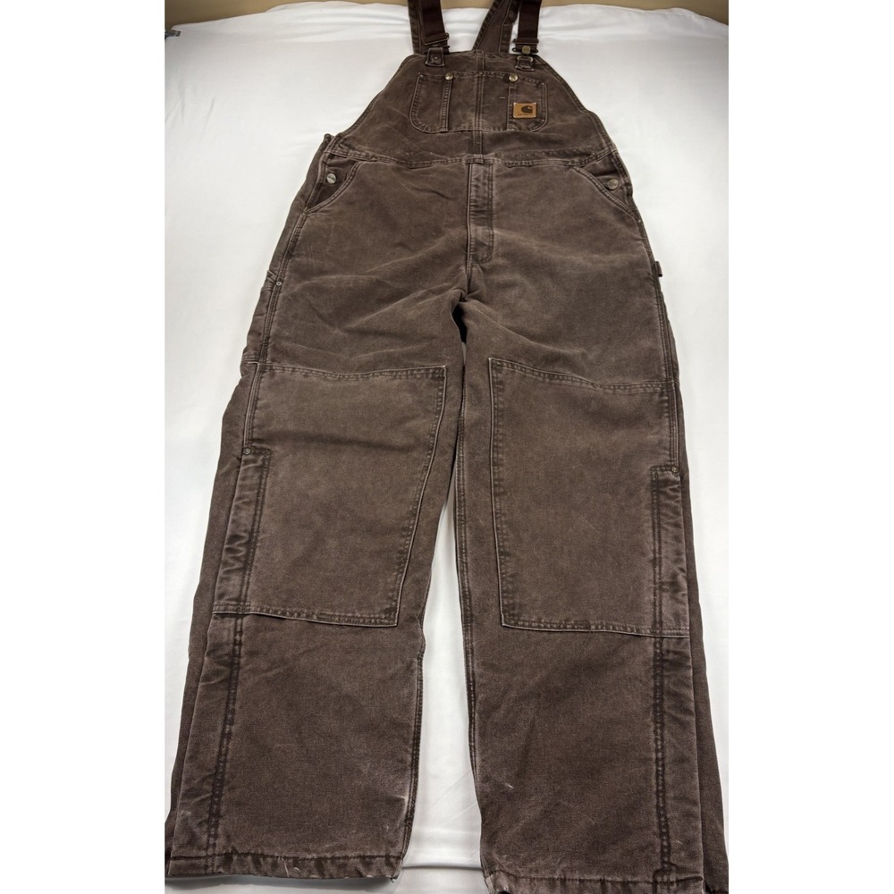 Carhartt R27 CHT Choc Brown Insulated Double Knee Leg Zip Bibs. Men's 40x32 - Picture 9 of 16